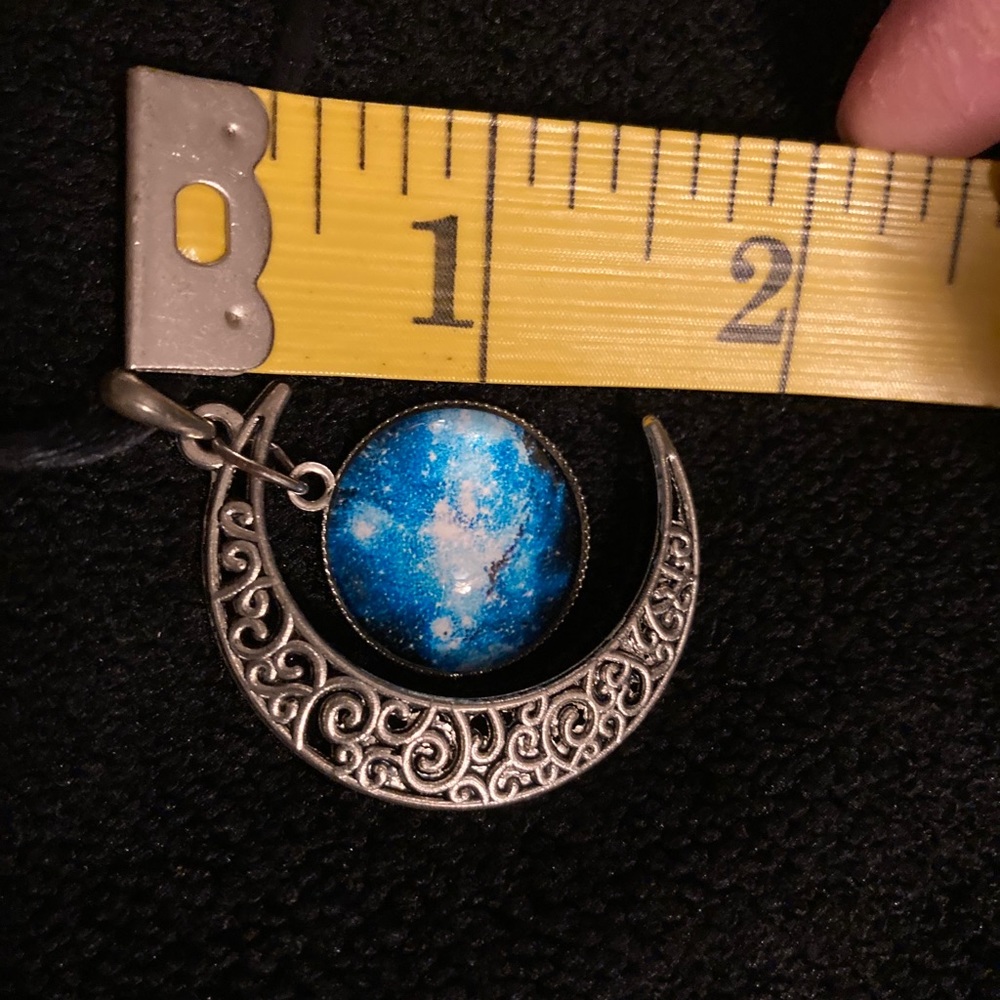 🌙 Crescent Moon w/blue galaxy dangle charm necklace. 🎃Perfect for Halloween👻 - Picture 5 of 9